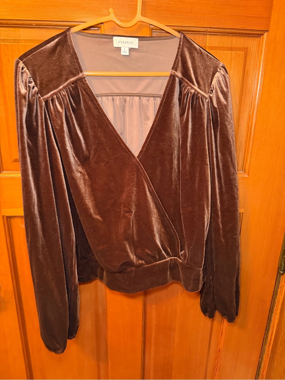 Evereve Chocolate Brown Velvet Wrap Blouse